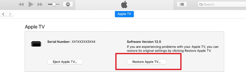 Apple TV Black Screen Issue solve Restore Apple TV on iTUnes pc or mac