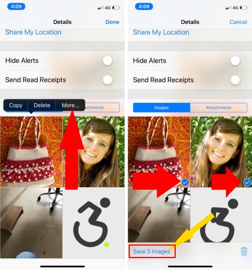 Save Multiple photos at once on iPhone from text message