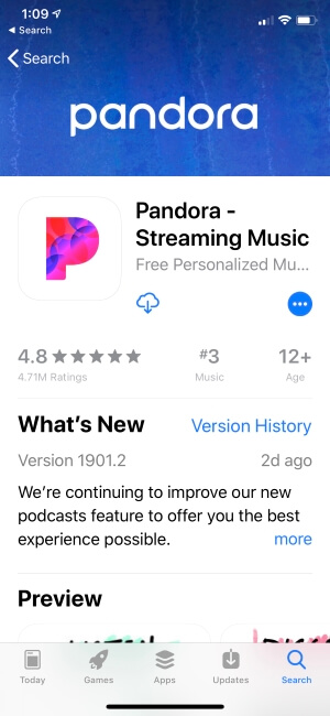 Pandora music for iPhone