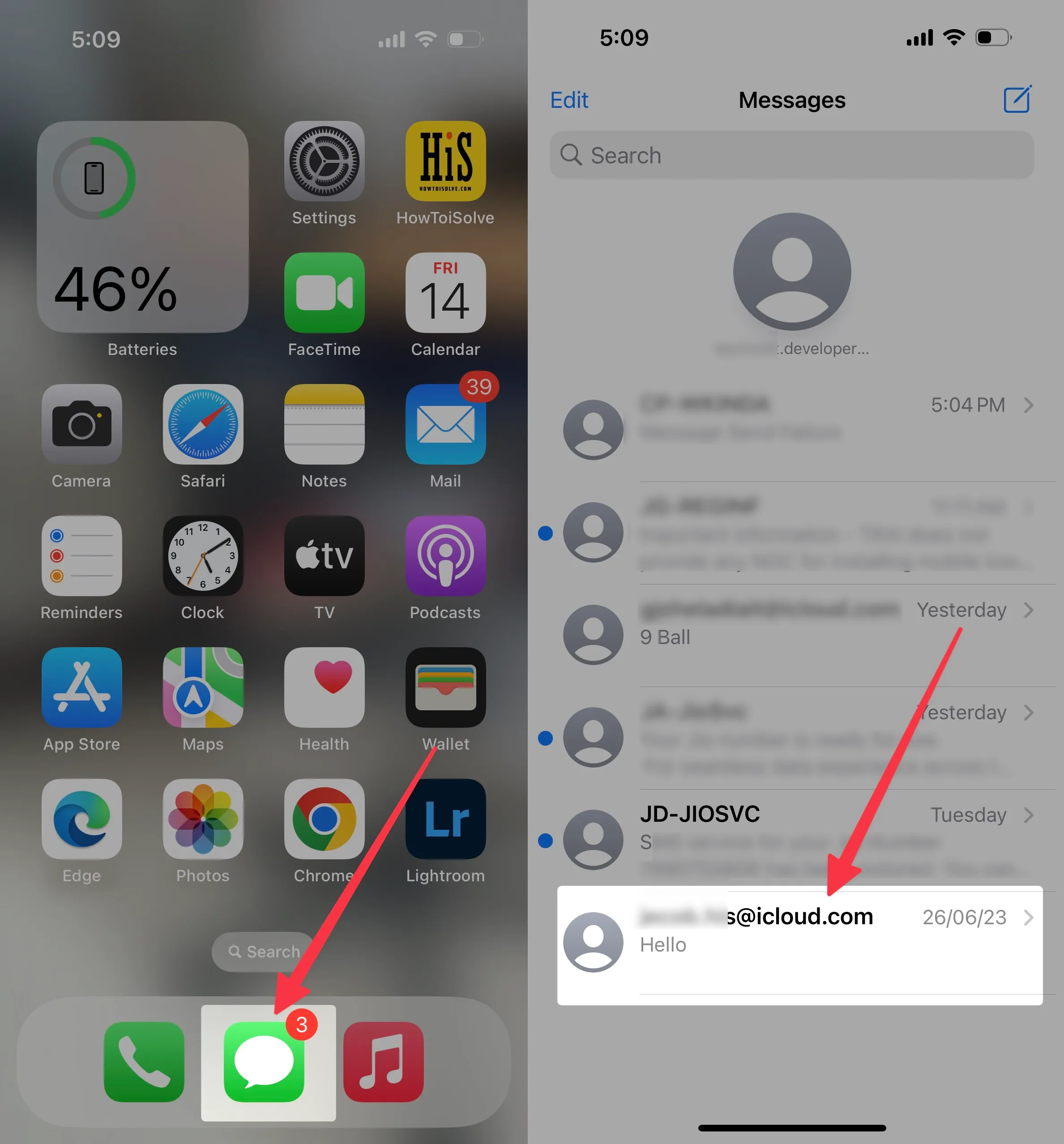 open message app choose a contact