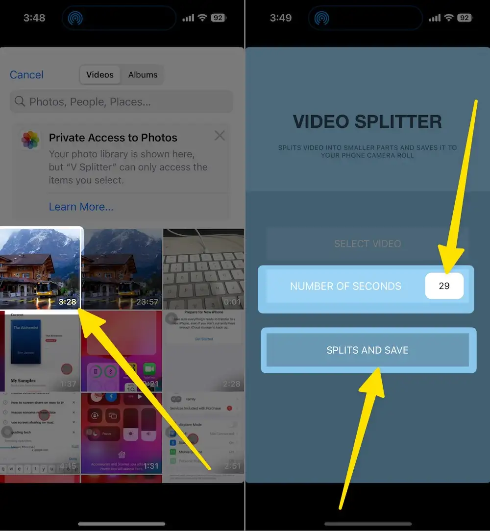 split and save video on iphone