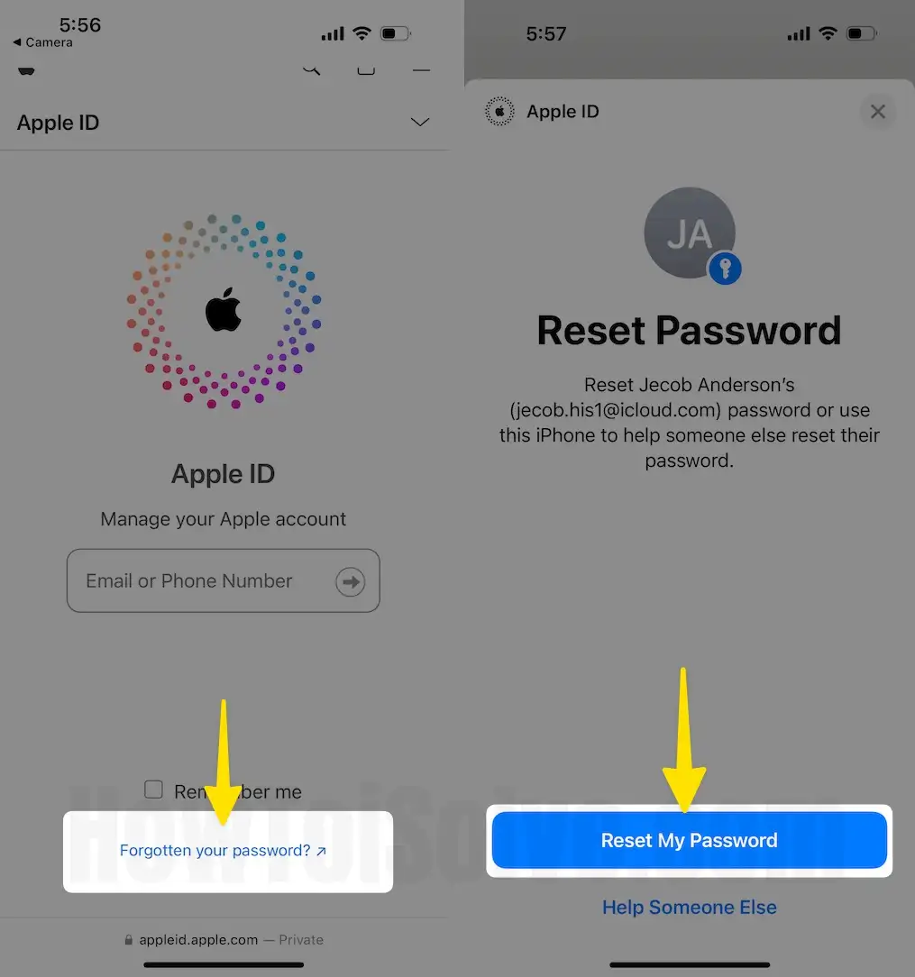 Click forgotten your password select the reset my password on iPhone