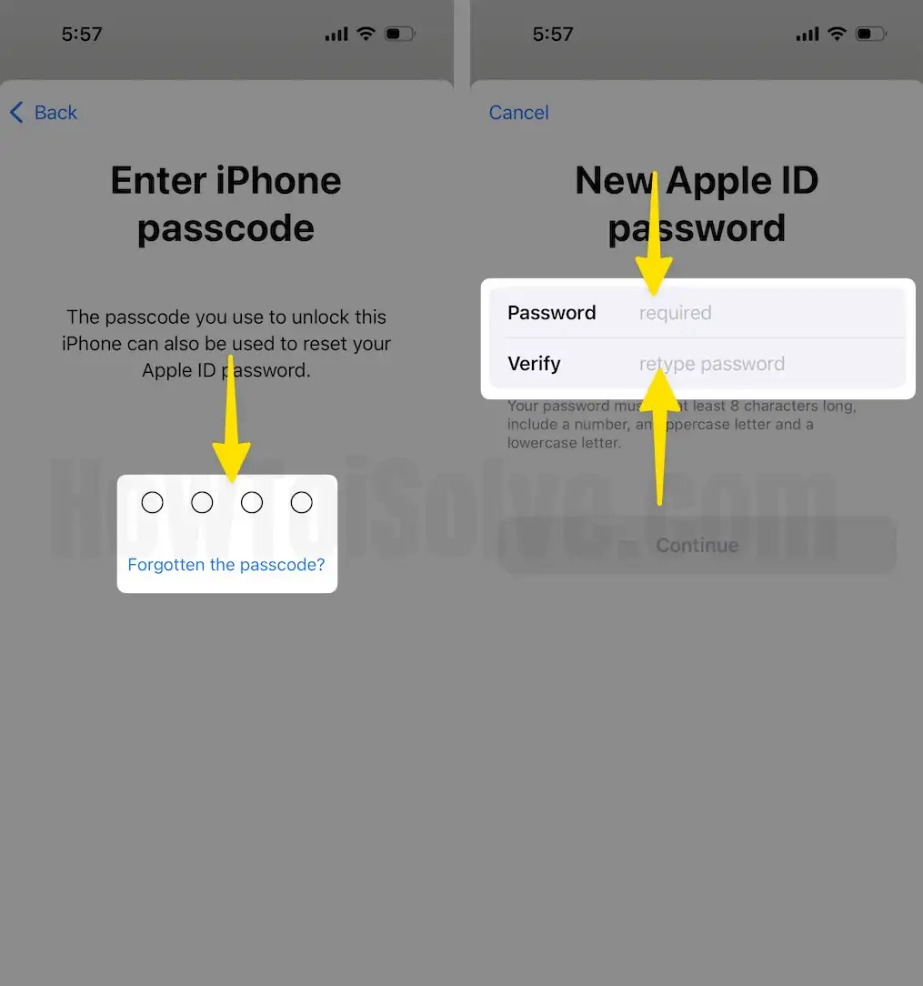Enter your passcode click Password Verify on iPhone