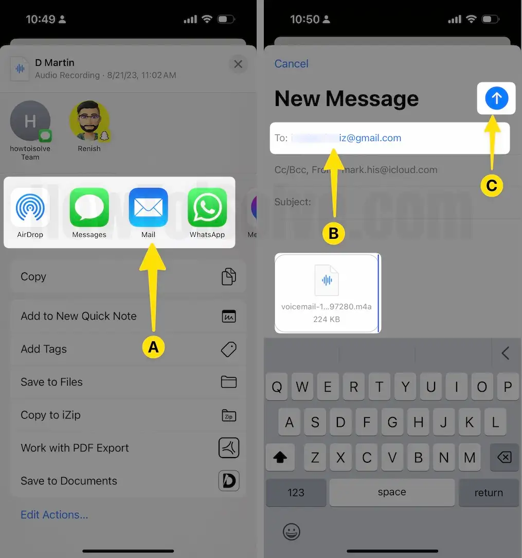 Find the miltiple options such as airdrop,mail,imessage and more tap on mail then select save icon on iphone