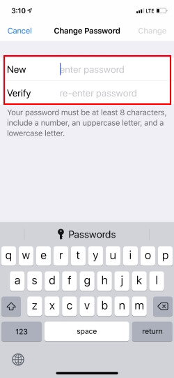 Verify New Password on iPhone