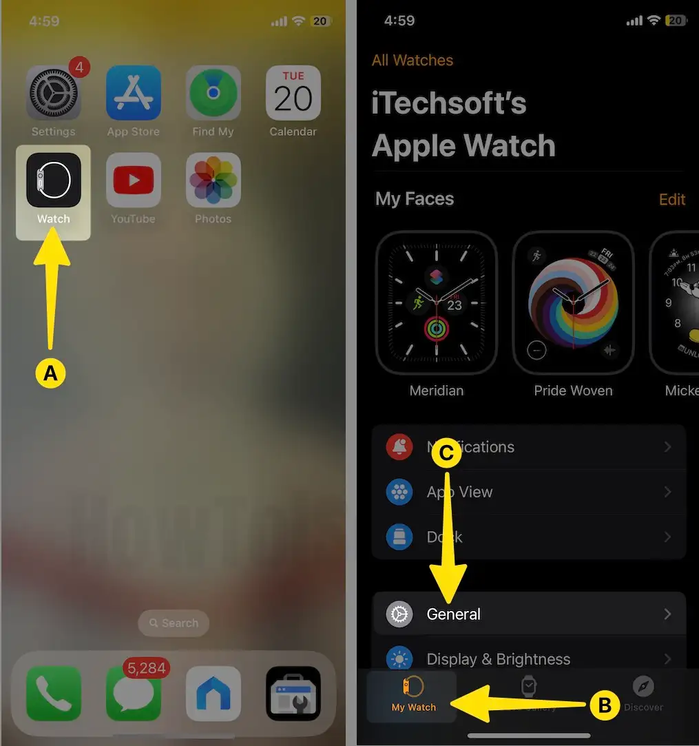 Open Apple Watch App Select My Watch Tap on General on iPhone