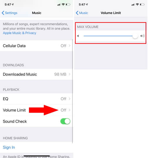 Remove Volume limit for music app on iPhone