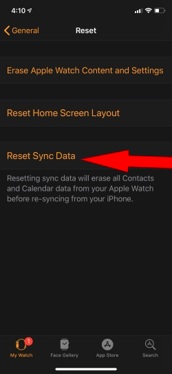 Reset Sync Data from Apple Watch Contacts and Calendar Data