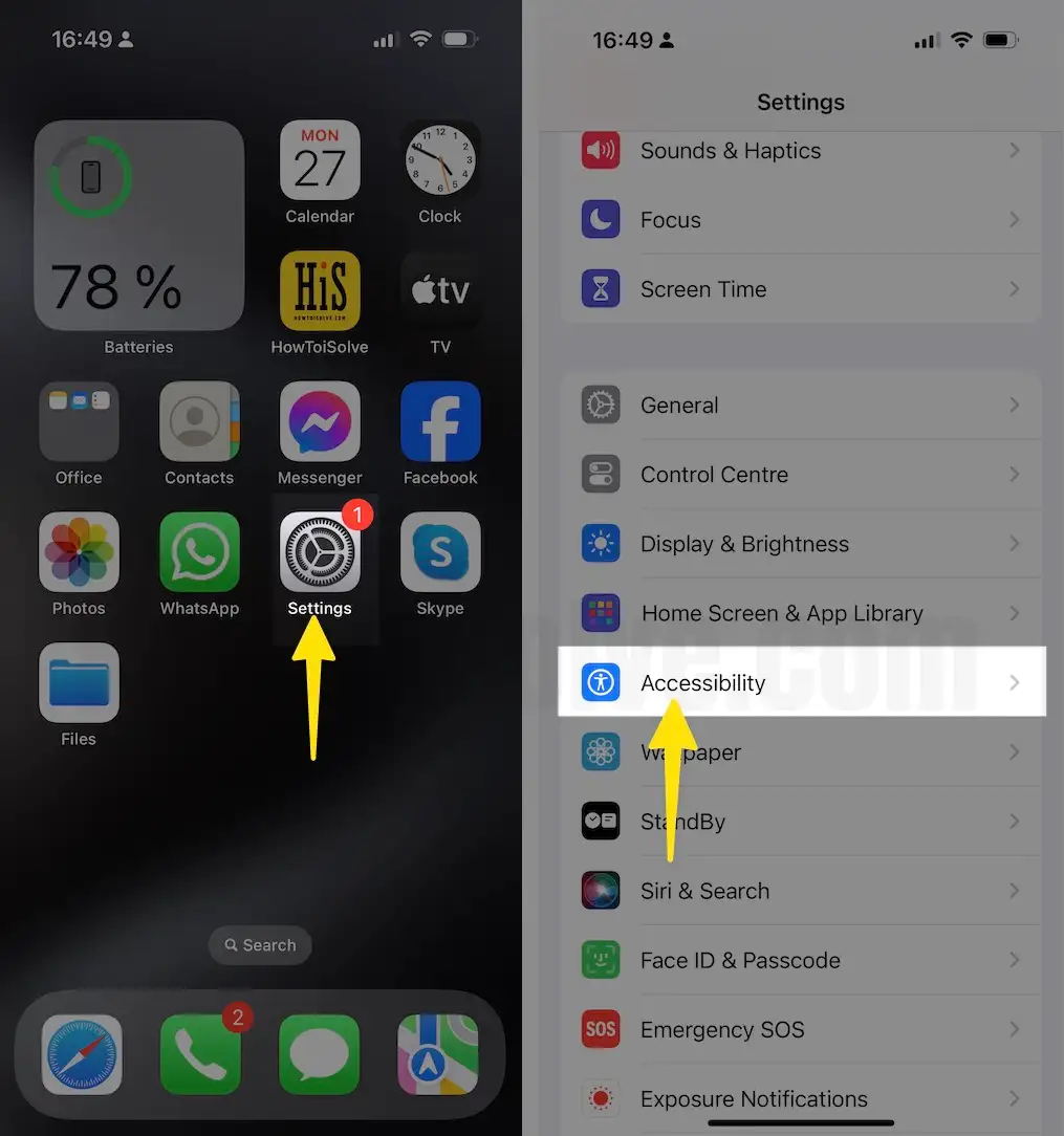 Open Settings Choose Accessibility on iPhone