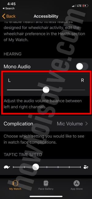 Настройки баланса звука Apple Watch в WatchOS после обновления