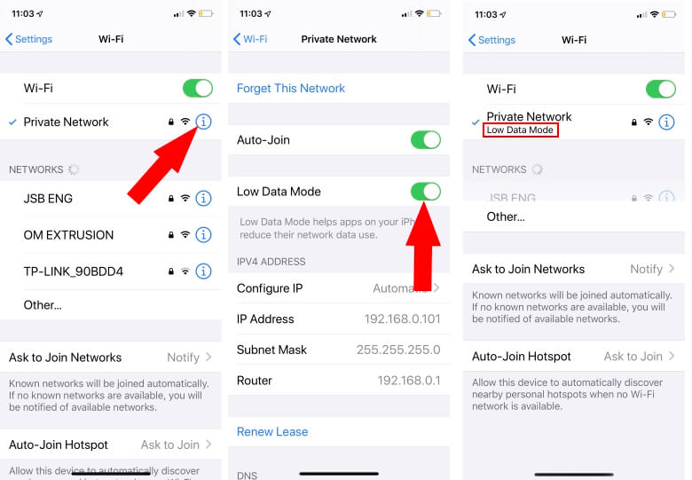 Enable low Data mode for WiFi Network on iPhone and iPad