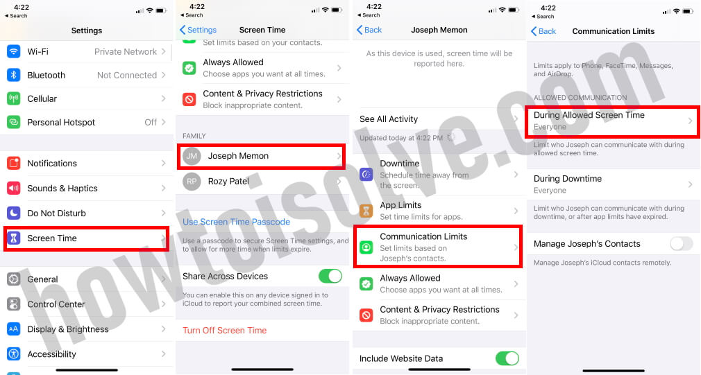 Set Communication limits in screen time on iPhone