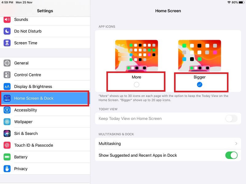 Change App icon size on iPad home screen- Bigger App icon on iPad Screen