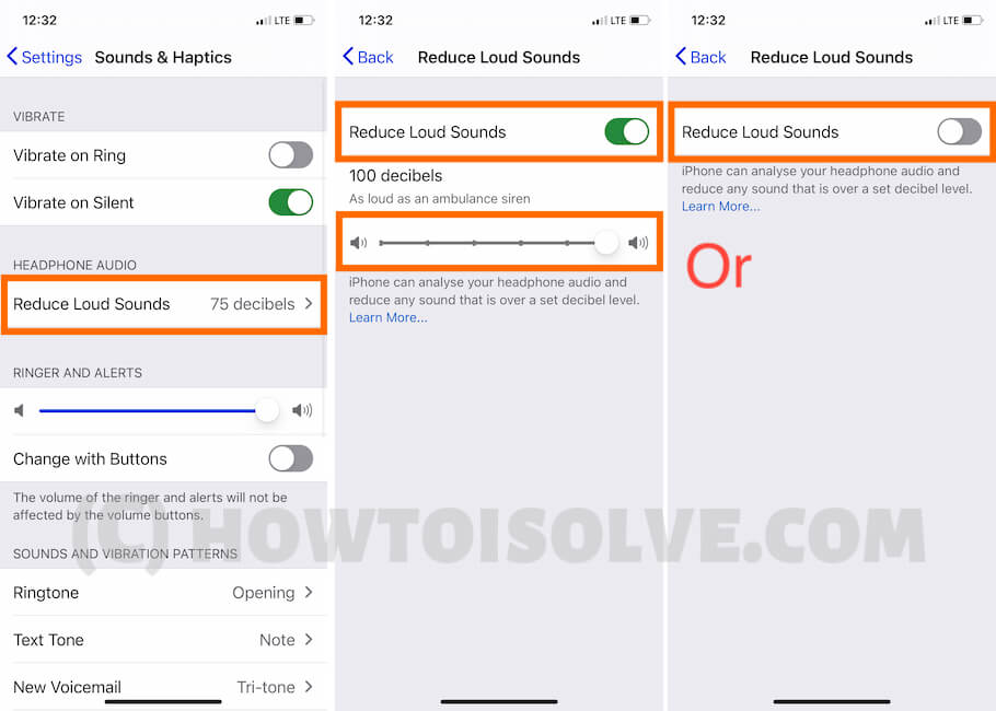 Reduce Loud Sound on iPhone Settings