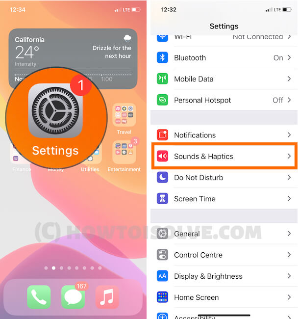 Sounds and Haptics on iPhone settings