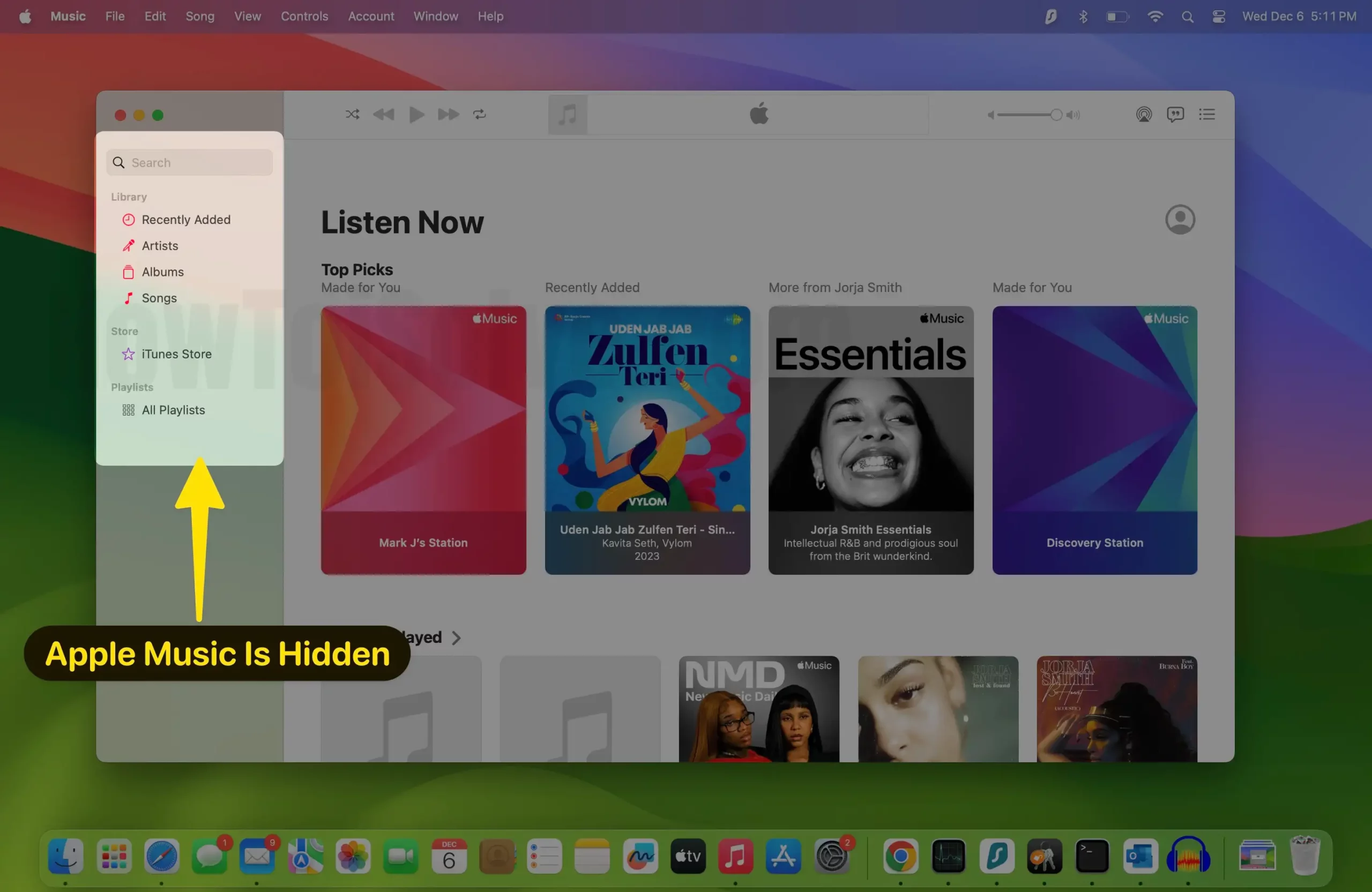 Apple Music Is Hidden on mac