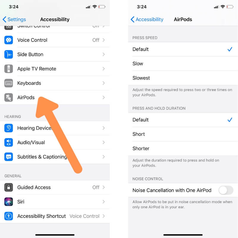 Accessibility Settings for AirPods Pro