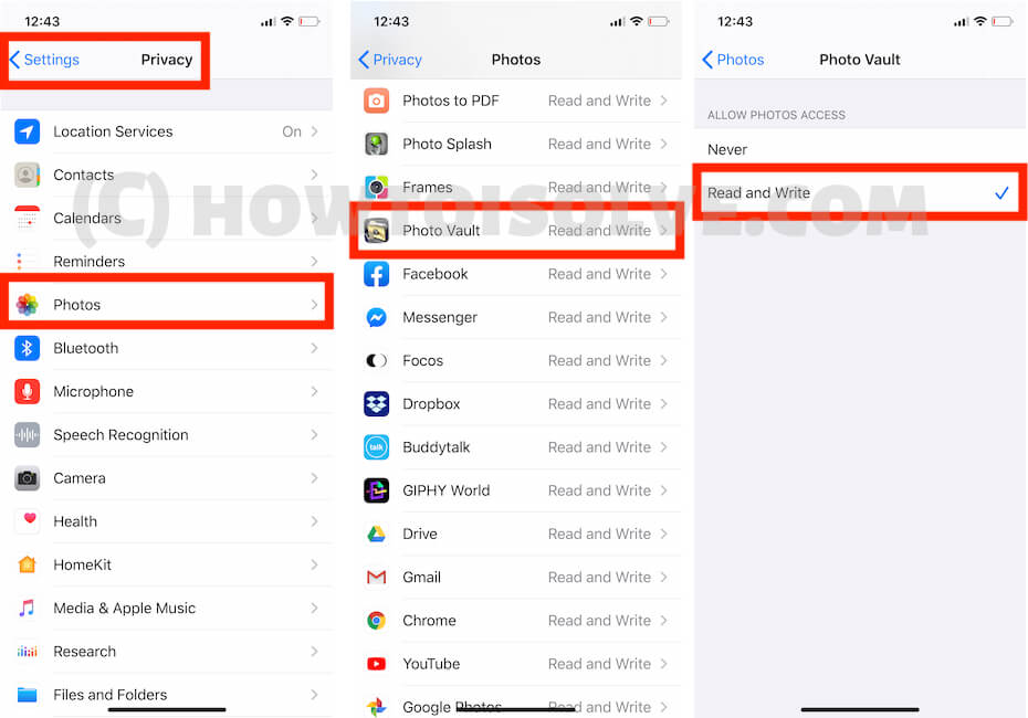 Allow Photo Vault to Access Photos from iPhone