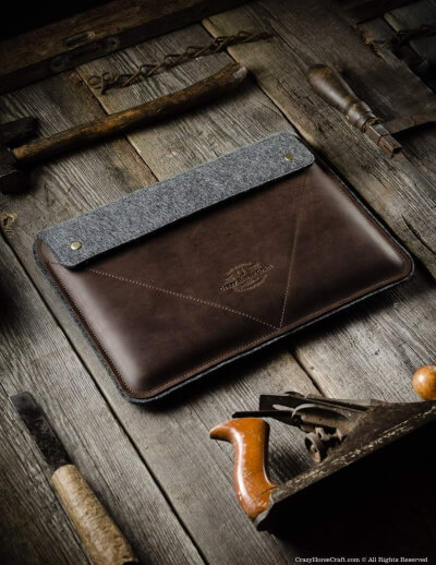 MacBook Pro 13 15 16 inch Wood Brown case sleeve genuine Italian leather bag