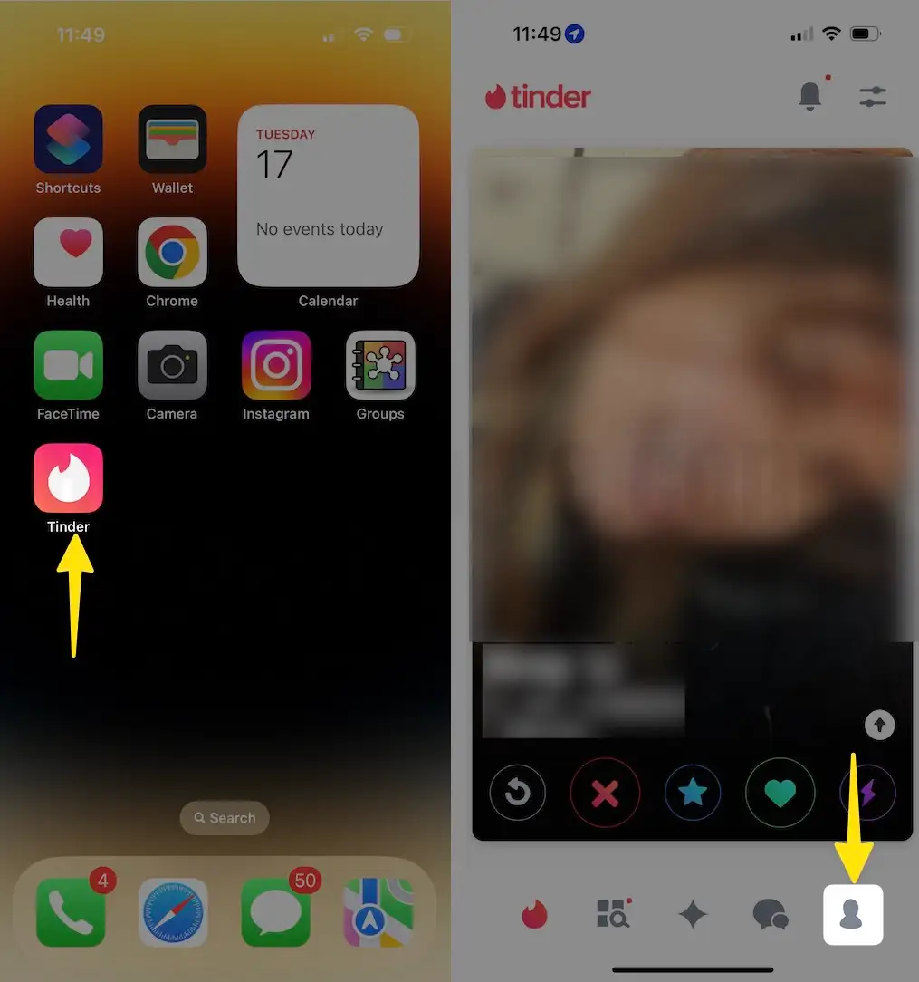 Launch The Tinder App Tap Profile Icon On iPhone