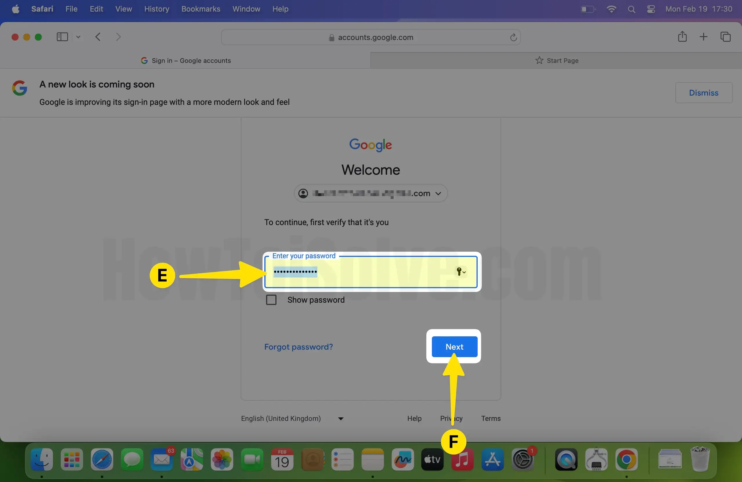 Enter your Password to Verify your identity Tap on Next on Mac