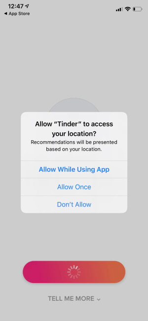 Разрешить Tinder доступ к локации