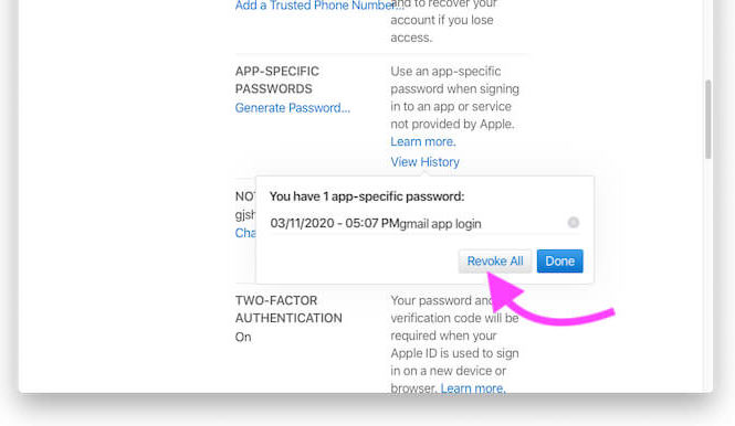 Revoke App Password from iCloud account