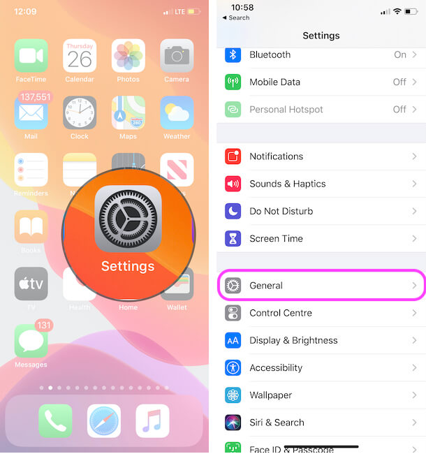 General Settings on iPhone
