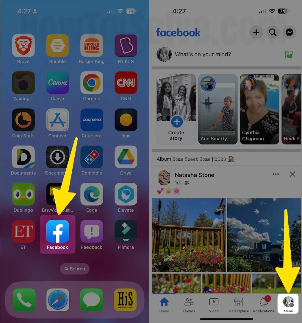 Go to FaceBook Profile Settings on iPhone