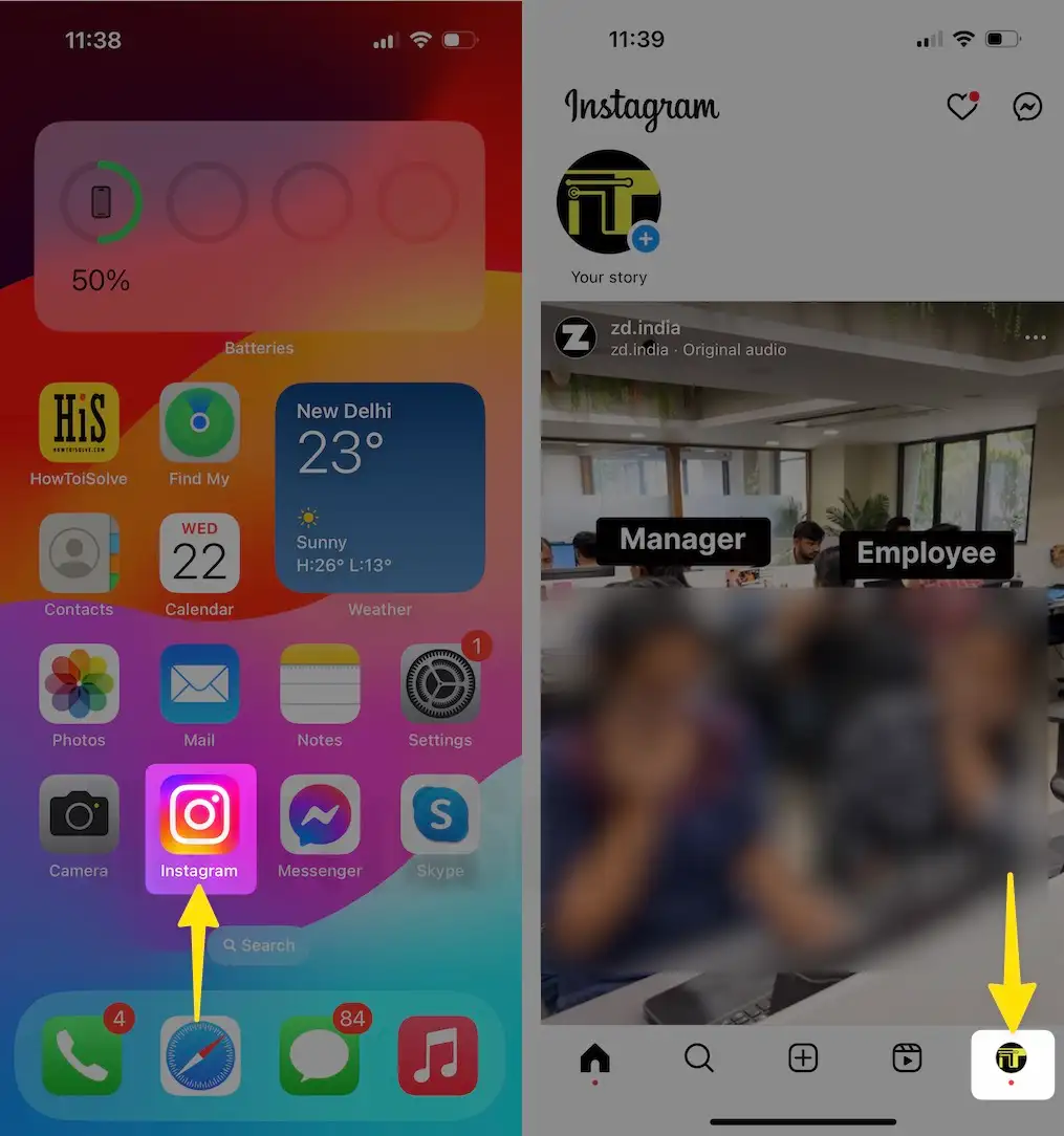  Launch the Instagram app tap on profile name on iPhone