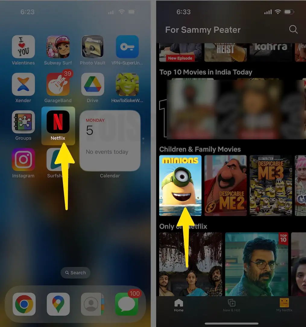 Open netflix app select movice on iPhone