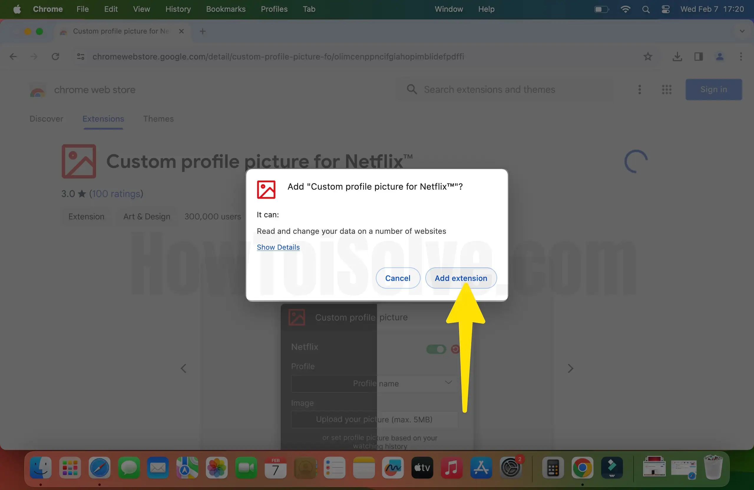 Choose Add extension in chrome app on mac