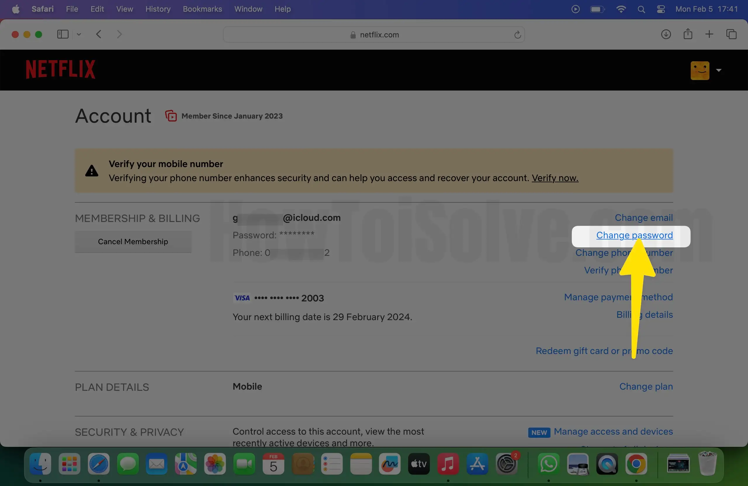 Select change password on mac