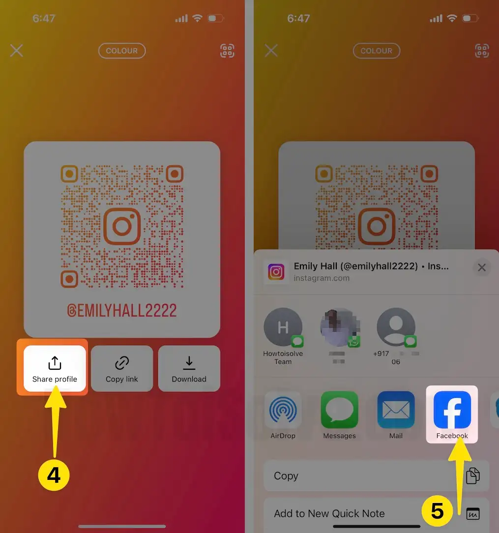 Share Instagram Profile link on iPhone