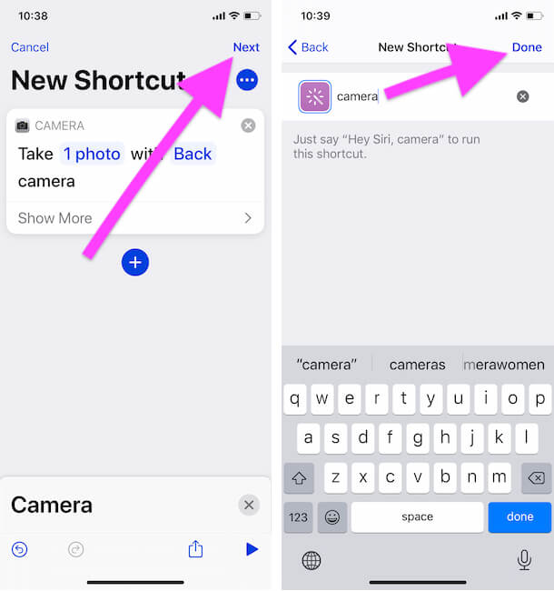 Give Shortcut name for new Shortcut on iphone shortcuts app