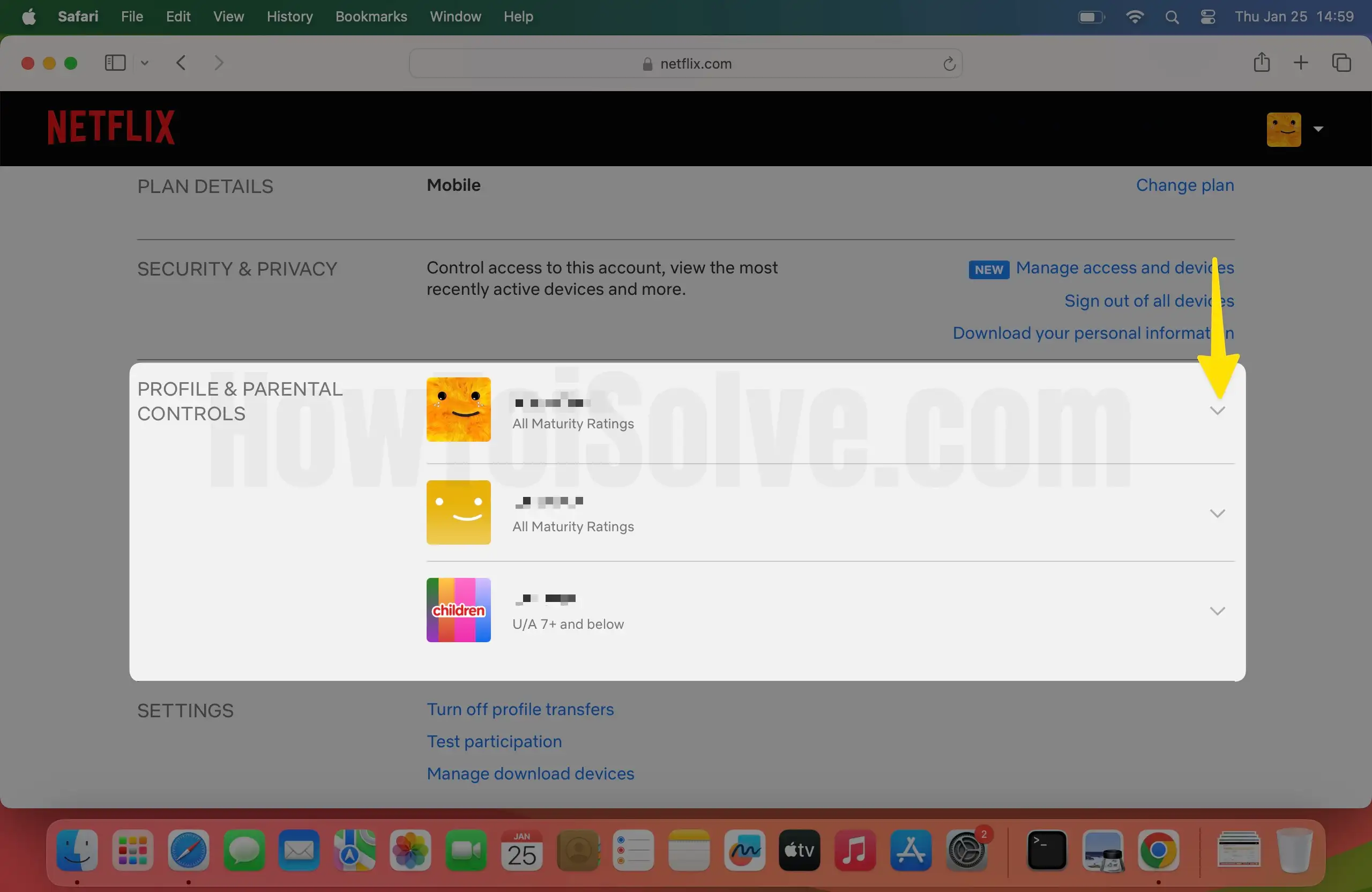 Swipe down to Profile & Parental Controls Menu select Desired profile on Mac