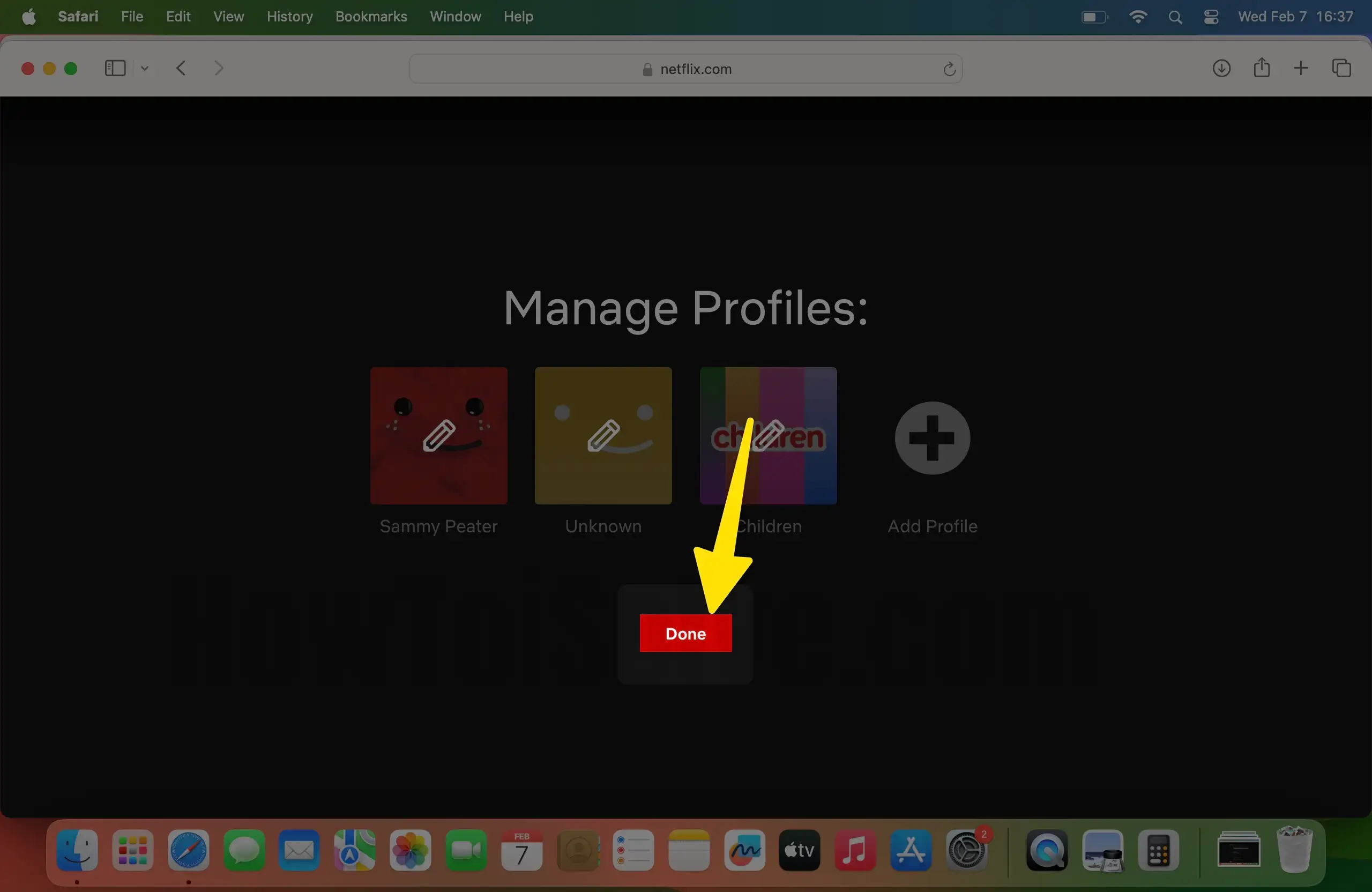 Click on done button in netflix.com on mac