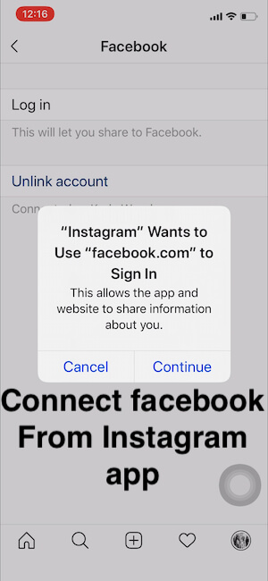 Connect Your Account from Instagram to FaceBook from Instagram app