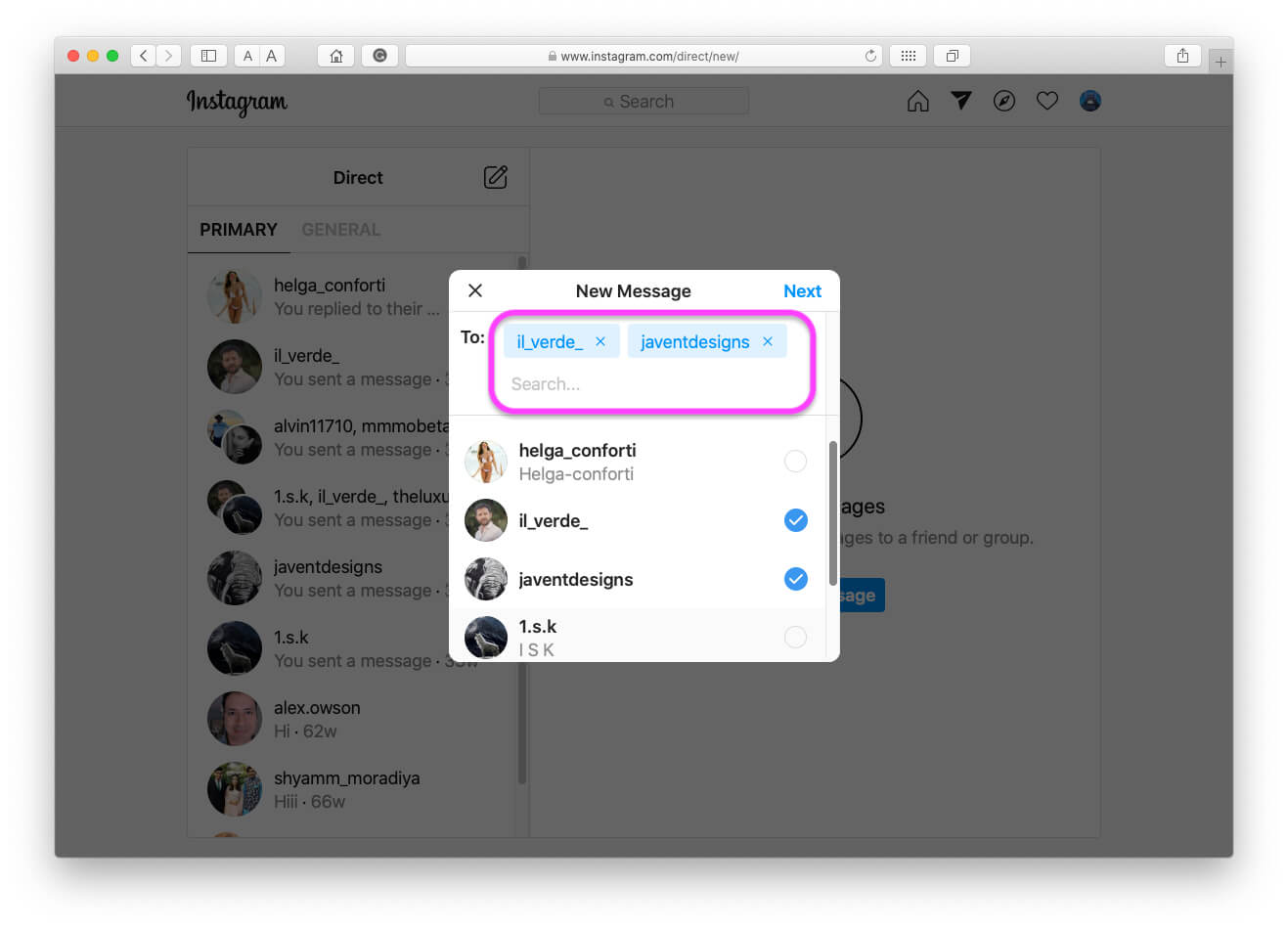 Send DM From instagram on Mac Browser