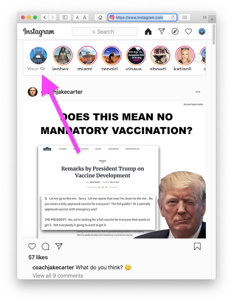 View your instagram story on Mac Safari Browser