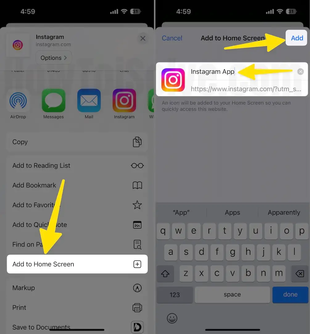 Add Instagram Web app to Home screen