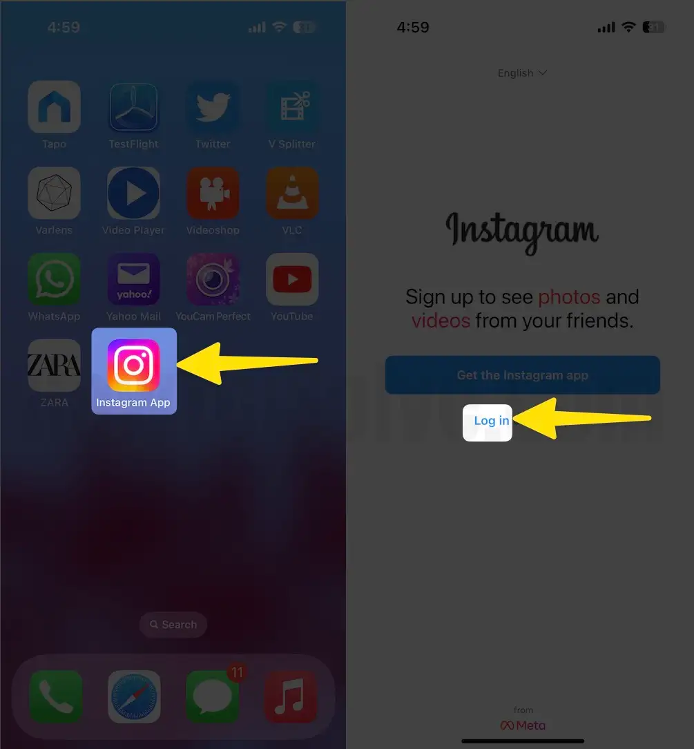 Login your Saved Instagram Bookmark from Home screen