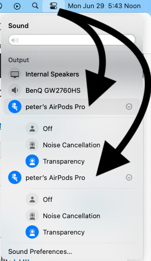 AirPods Settings on macOS Big sur