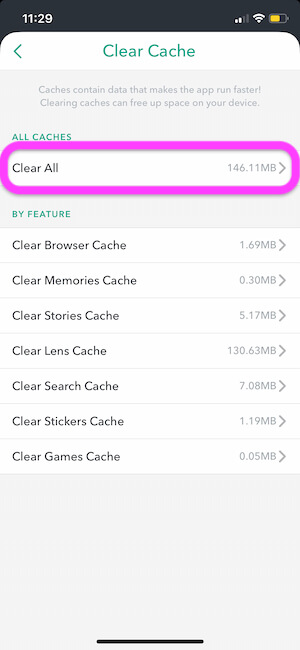 Clear All Cache from Snapchat App