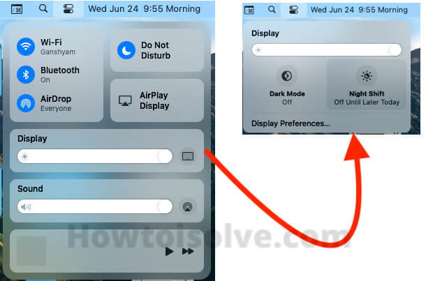 Display Settings on macOS Control Center