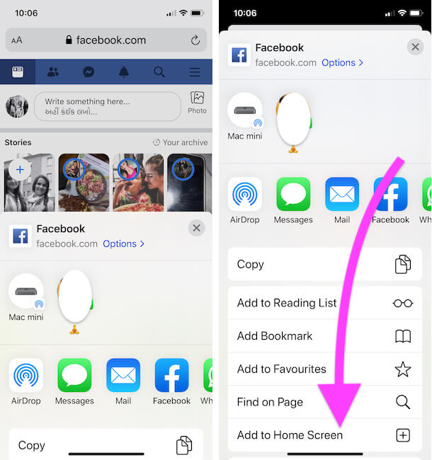 Facebook Shortcut to your iPhone home screen