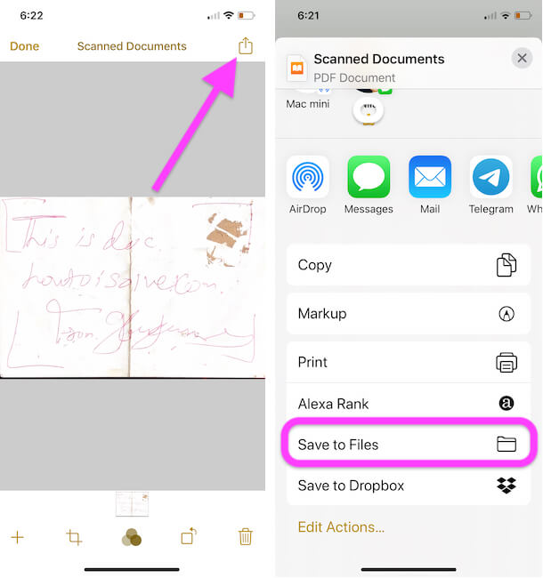Make PDF file of Scanned copy using Notes app iPhone