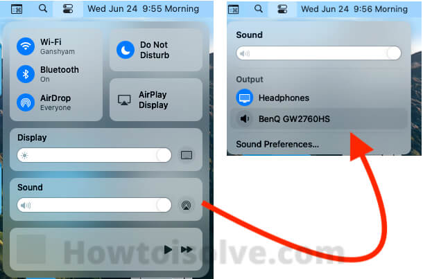 Sound Settings on MacOS Control center on macOS big sur