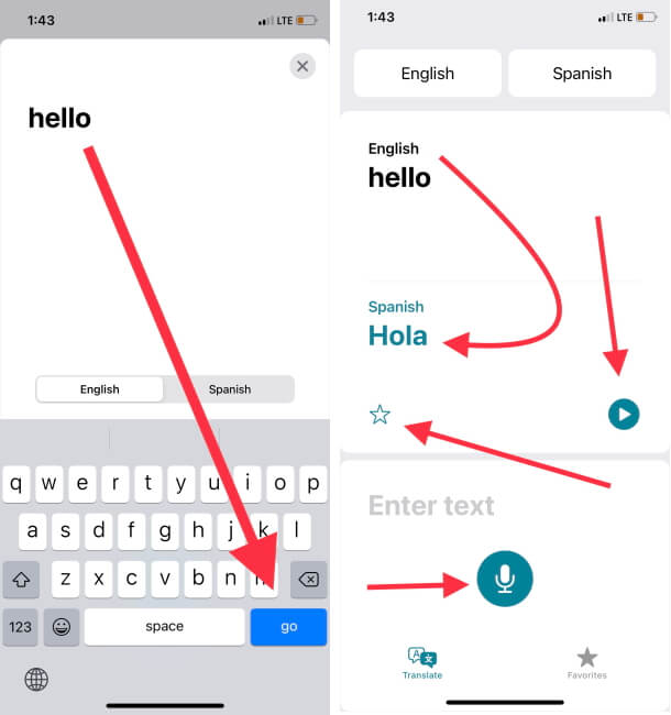 Translate language on iPhone Translate app add in Favorite or Remove