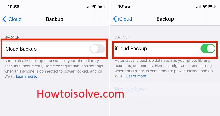 turn icloud back up switch on to take backup iPhone